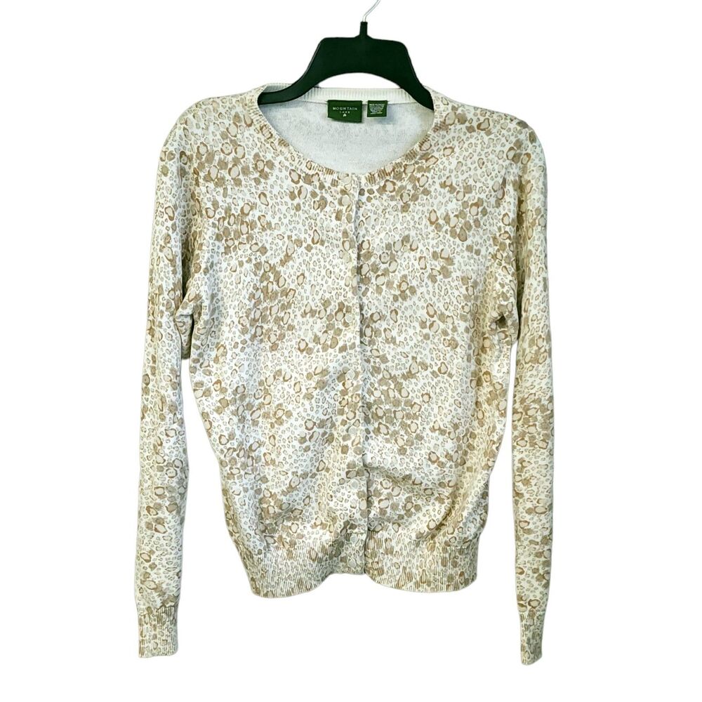 Mountain Lake Cheetah Print Cardigan Sweater Womens Size M Tan Brown Long Sleeve